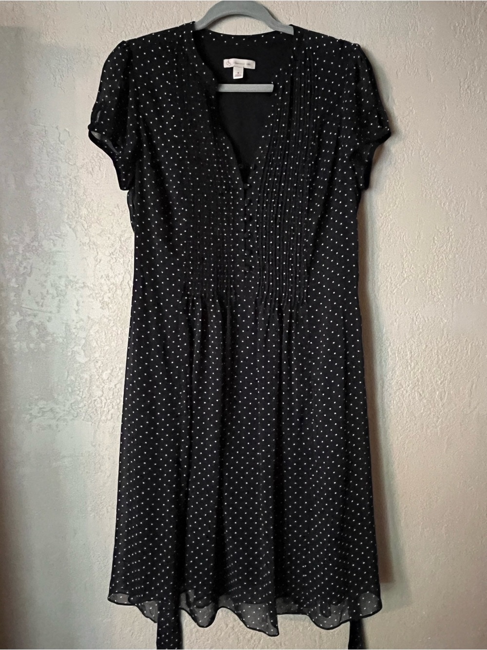 Navy & White Polka Dot Chiffon Short Sleeve Dress